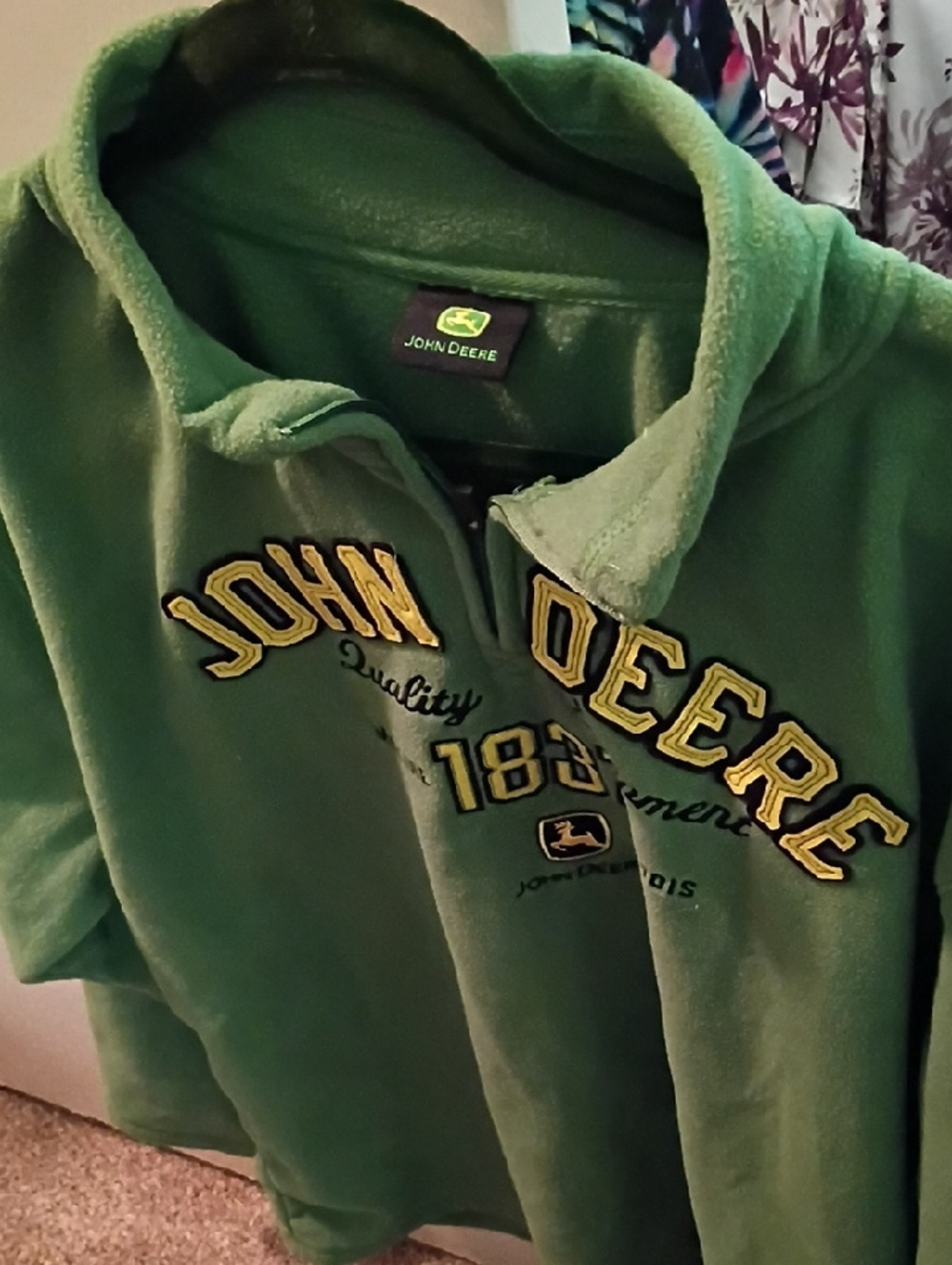John Deere Green Hooded Pullover with Yellow Embroidery